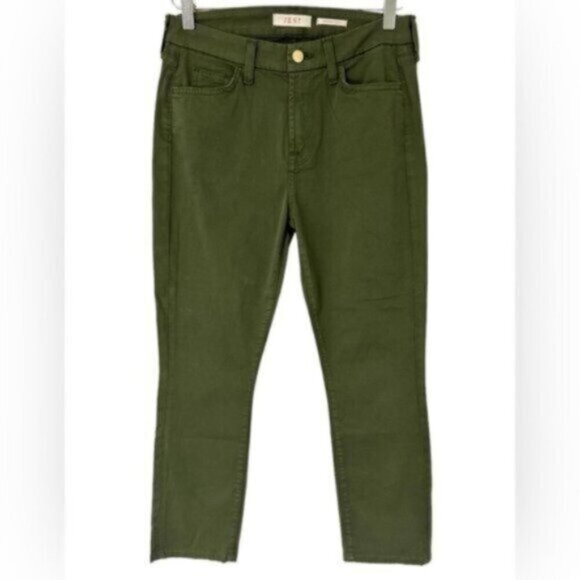 JEN 7 | Women's Olive Green Zipper Closure Crop Skinny Pants Size 4 - Picture 1 of 9